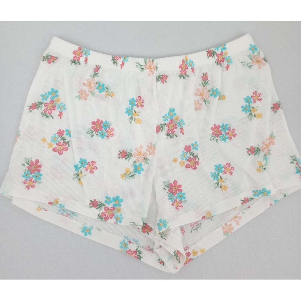 Colsie Pajama Shorts Women Large White Floral Ribbed Knit Sleepwear